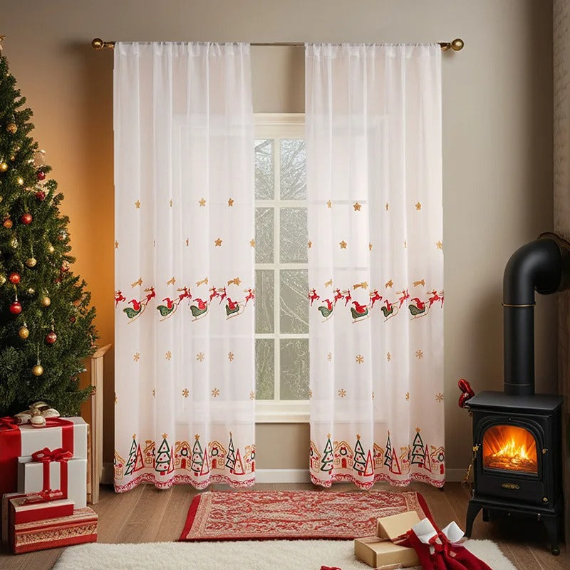 Embroidered Christmas Sheer Curtains
