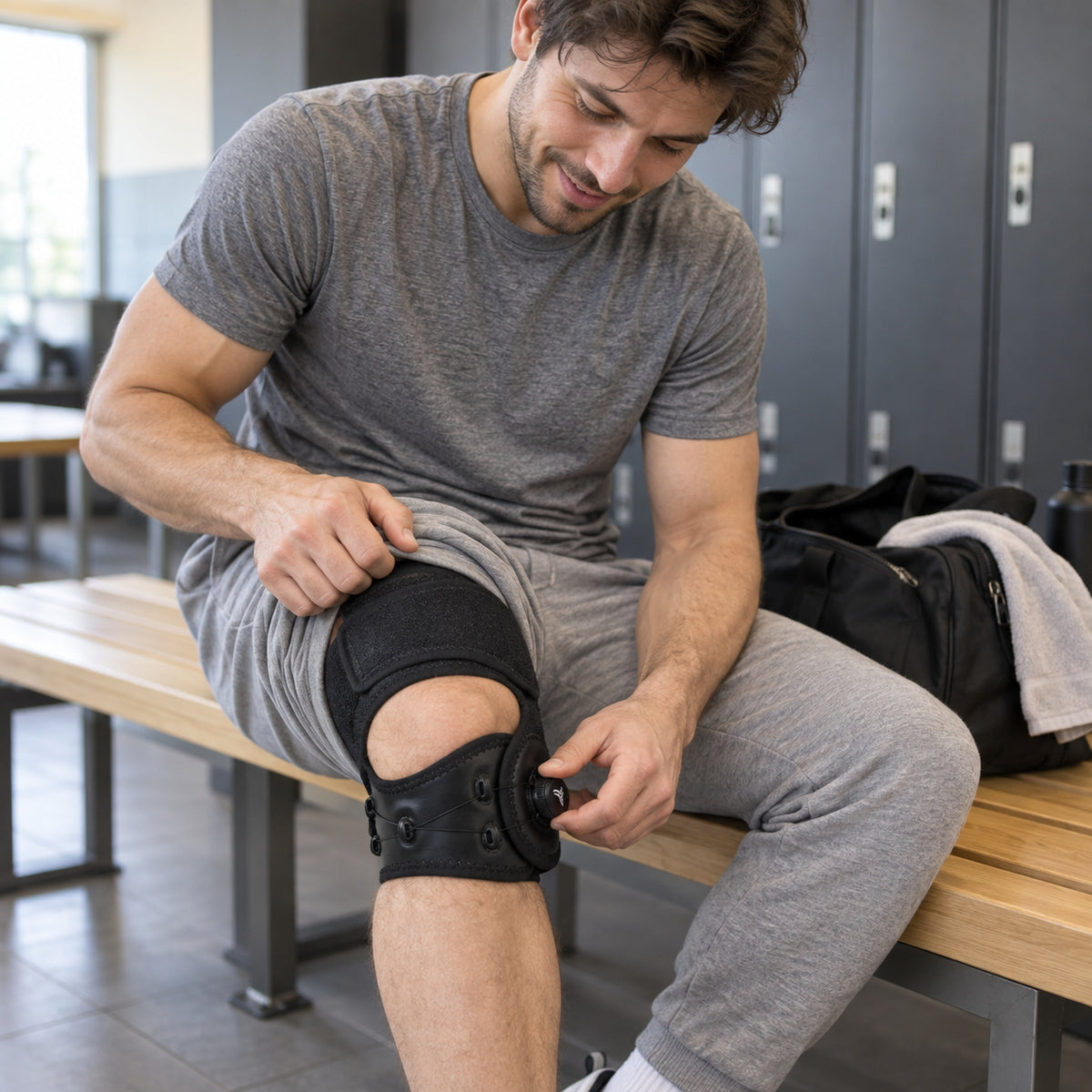 Toe Trainer fitted to a bare foot while seated at home